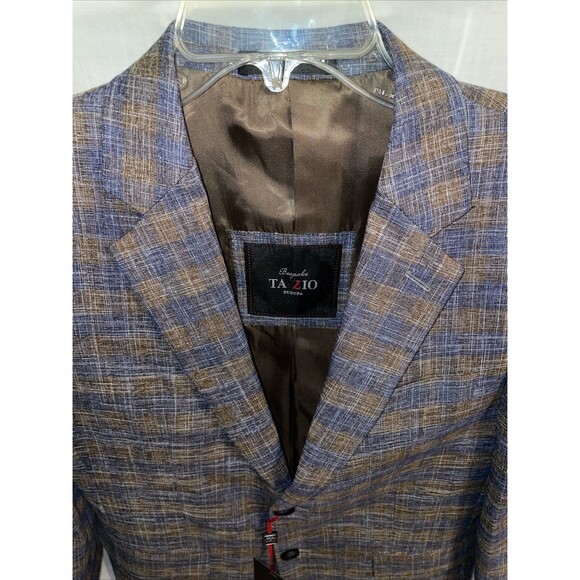 Bespoke Tazzio Men’s Dress Blazer Size 37S Slim Fit Gray Brown Woolen Flex NWT - Picture 4 of 13
